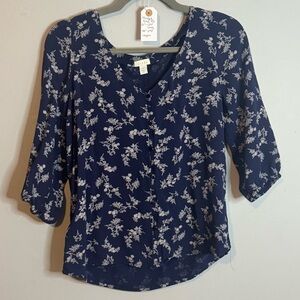 Hinge Navy Floral Blouse